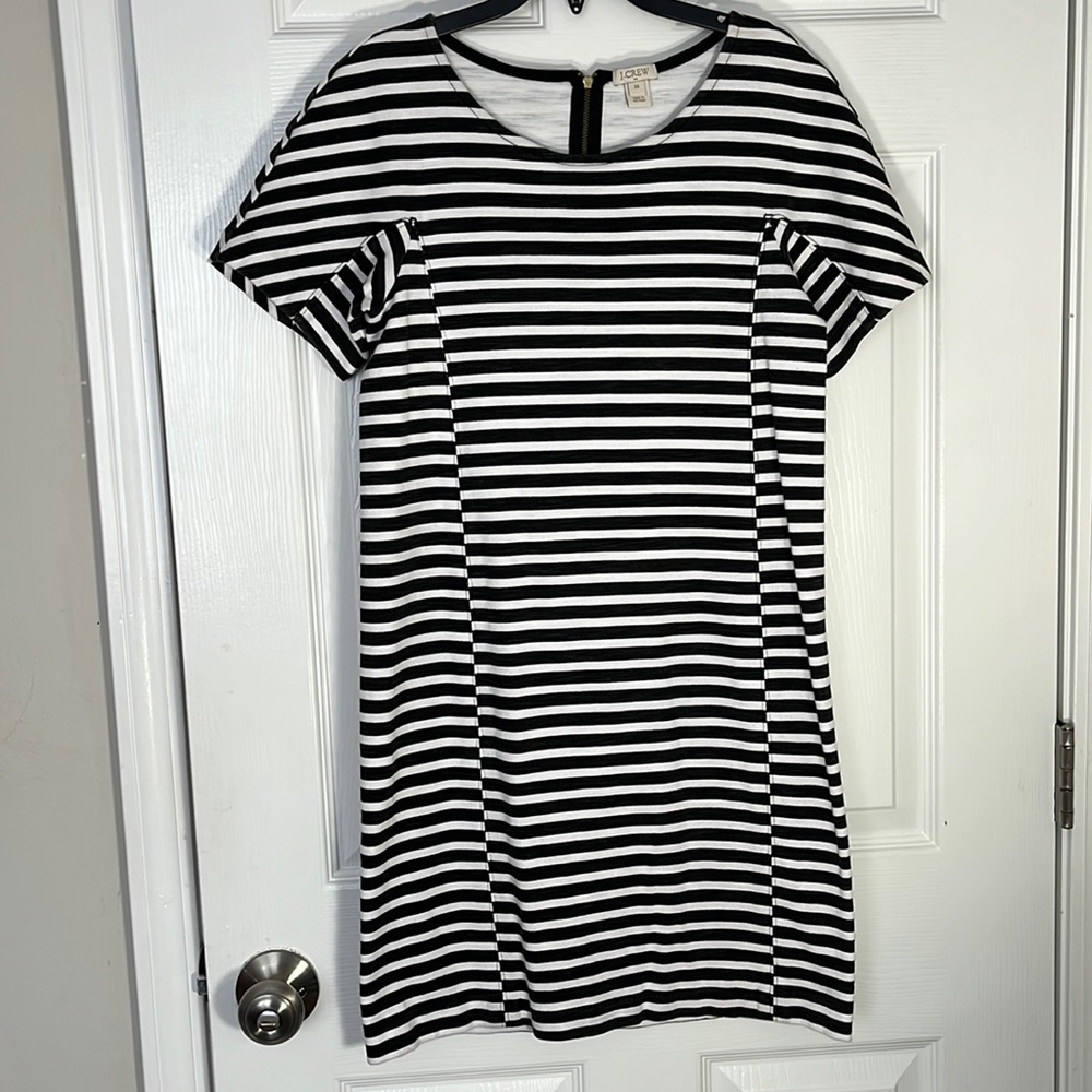 J. Crew: Casual Dress; Black/White Striped. Zippered Back, Ex Small